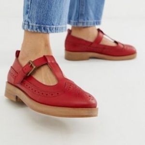 ASOS DESIGN Moral leather Mary Janes shoes in red
